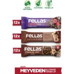 Fellas Duble Kakao Protein Bar 32G x 12 Adet + Fındık Kakao Kuruyemiş BAR 30G x 12 Adet + Granola Bar Kakao 23G x 12 Adet - 36 Adet