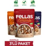Fellas Protein Granola 3'lü Mix Paket - Hindistan Cevizi 270g + Kırmızı Meyveler 270g + Karışık Kuruyemişli 270g - 810 gr