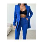 Female Clothing Saks Mavi Düğmeli Blazer Ceket Esnek Pantolon Kadın Takım Elbise