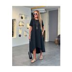 Femella Women Fashion Kadın Kısa Kollu Bisiklet Yaka Asimetrik Kesim ön Viskon Arkası Trikoton Elbis