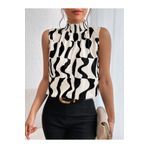 Femella Women Fashion Kadın Kolsuz Balıkçı Yaka Desenli Süprem Bluz