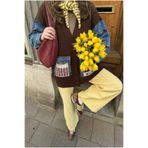 FEMELLE Kadın Kahverengi Kot Cepli Kilim Desen Kolları Kot Oversize Düğmeli %100 Pamuk Triko Hırka