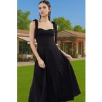 Feminen A Kesim Midi Abiye Elbise Polyester Elastan Dokuma Kumaştan Günlük Kullanım İçin