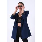 Feminist Saks Astarlı Düğme Kapamalı Kadın Blazer Ceket 0105123