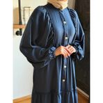 Fendel Salaş Büzgülü Keten Elbise 1922 Navra | Fendel - Lacivert - 42