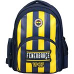 Fenerbahçe Lisanslı Çubuklu Okul Çantası - 3 Bölmeli Suni Deri Panelli Konforlu Sırt Çantası - Sarı - Lacivert