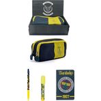 Fenerbahçe Orijinal Kalemlik Set 4lü Kırtasiye Hediye Seti 2 Bölmeli Kalem Kutusu Ahşap Kutulu