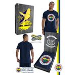 Fenerbahçe Orijinal Lisanslı Kabartma Logo Lacivert Tribün T-Shirt + Bileklik Set Hediye