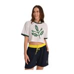 FENERIUM Fenerbahçe Beyaz Trend Yeşil Palamutlu Kadın Oversize Crop Tshirt,Beyaz 34