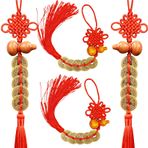 Feng Shui Dekor Tai sui Metal Paralar Muska, Ahşap Kabak Saf Bakır Beş İmparator Sikke Püskül feng Shui amule, Arabalar, Mobilya, Çanta, Evler ve Ofisler için uygundur (4 ADET