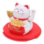 Feng shui şanslı kedi güneş enerjili el sallayan maneki neko dekorasyon lucky kedi heykeli ev dükkanı arabası iç (Beyaz)