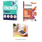 Fenomen Yayınları 8A Türkçe ve günay yayınları bumerang 8 Türkçe etkinlikli soru bankası seti (priz telefon tutucu hediye)
