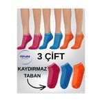 FENRA STUDIO Kadın 3’lü Pembe Mavi Turuncu Pamuklu Taban Altı Havlu ve Kaydırmaz Tabanlı Yoga Pilates Patik Ev Çorabı