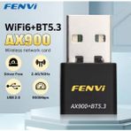 FENVİ Wifi-6 AX900 Wifi+Bluetooth 2'si 1'Arada 5.3 Adaptörü CE Sertifikalı Yüksek Çekim Düşük Gecikme Süper Hızlı Çift Bant 900Mbps/5Ghz/2.4Ghz