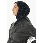 FENZA SCARF BERRY ROSE DESEN SİYAH-GRİ PAMUKLU ŞAL