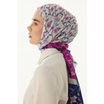 FENZA SCARF ROSE ÇİÇEK DESEN FUŞYA-LACİVERT PAMUKLU ŞAL