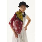 FENZA SCARF ROSE ÇİÇEK DESEN KIRMIZI-SARI PAMUKLU ŞAL