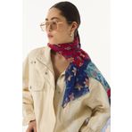FENZA SCARF ROSE ÇİÇEK DESEN MİNT-LACİVERT PAMUKLU ŞAL
