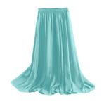 Feoya Boho Açık Mavi Bel Lastikli Çift Katmanlı Şifon Retro Kadın Yaz Eteği