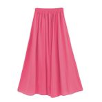 Feoya Boho Pembe Kırmızı Bel Lastikli Çift Katmanlı Şifon Retro Kadın Yaz Eteği