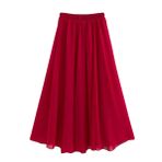Feoya Boho Weinrot Bel Lastikli Çift Katmanlı Şifon Retro Kadın Yaz Eteği