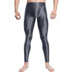 Feoya Clubwear Gri Parlak Metalik Erkek Uzun Tayt Pantalon
