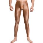 Feoya Clubwear Kahverengi Parlak Metalik Erkek Uzun Tayt Pantalon