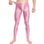 Feoya Clubwear Pembe Parlak Metalik Erkek Uzun Tayt Pantalon