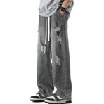 FEOYA Erkek Bol Hip Hop Kot İpli Eskitilmiş Sokak Giyim Kot Pantolon Geniş Bacak Yırtık Y2k Kaykay Kot Günlük Gevşek Kot Pantolon Erkekler Genç Erkekler için, kül gri, 32