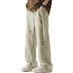 FEOYA Erkek Bol Hip Hop Kot İpli Eskitilmiş Sokak Giyim Kot Pantolon Geniş Bacak Yırtık Y2k Kaykay Kot Günlük Gevşek Kot Pantolon Erkekler Genç Erkekler için, sarı (Light Yellow), 32