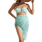 FEOYA Hamile Mayolar 3 Parça Yüksek Bel Gebelik Mayo Bikini Seti Çıkarılabilir Göğüs Pedleri ile Hamilelik Mayo Boho Kravat Halter Üst+Yüzme Altları+Kapak Etek Plaj Mayo, yeşil, L