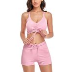 FEOYA Kadın mayosu, yaz, iki parçalı mayo kız üst + slip seti, ipli plaj bikini seti, Pembe, 34-36
