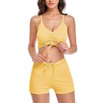 FEOYA Kadın mayosu, yaz, iki parçalı mayo kız üst + slip seti, ipli plaj bikini seti, Sarı, 40-42