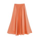 FEOYA Kadın yazlık etek Boho Retro Maxi uzun etek elastik bel çift katmanlı şifon etek tek renkli pileli etek plaj eteği uzun etek, Turuncu, 100