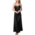 FEOYA Kadın Yazlık Gecelik V Yaka Dantel Saten Gecelikler Yumuşak Pijama Gecelik Ayarlanabilir Spagetti Askılı Pijama Elbisesi, siyah, M
