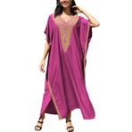 FEOYA Kaftan Elbiseler Kadın Büyük Beden Kaftan Elbise Mayo Bol Renkli Plaj Örtüsü Yarasa Kollu Uzun Bikini Plaj V Yaka Örtbas Resort Elbise, a4, One Size