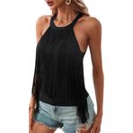 FEOYA Püsküllü üst, kadın üst giyim, parti, seksi atlet, festival, kolsuz bluz, Cami tişört, yaz, 02 Siyah, XL