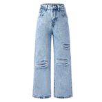 FEOYA Yırtık Baggy Jeans Çocuk Kız Çocuk Pantolon Delikli Straight Vintage Denim Pantolon Günlük Pantolon, Açık mavi, 140