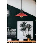 Fer Avize Açelya Modern Tasarım Cafe Mutfak Siyah Başlık Metal Kırmızı Içi Gold Renk Tekli Avize (Ampulsüz) - Kırmızı - Siyah - 1