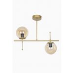 Fer Avize Çello Modern Tasarım Metal Eskitme Gold Renk Bal Camlı Yemek Masası Üstü -Salon 2 li Avize