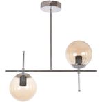 Fer Avize Çello Modern Tasarım Metal Krom Renk Bal Camlı Yemek Masası Üstü -Salon 2 li Avize