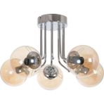 Fer Avize Daisy Modern Renk Globe Camlı Salon - Mutfak - Yatak Odası 5 Li Avize - Krom - Bal Rengi
