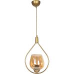 Fer Avize Deco 110 Modern Tasarım Salon - Mufak - Yatak Odası - Eskitme Renk Bal Camlı Sarkıt Tekli Avize - Kahverengi