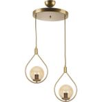 Fer Avize Deco Modern Tasarım Eskitme Gold Renk Bal Camlı Sıralı Salon - Mutfak - Yatak Odası 2 Li Avize - Altın