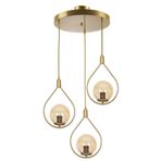 Fer Avize Deco Modern Tasarım Eskitme Gold Renk Bal Camlı Sıralı Salon - Mutfak - Yatak Odası 3 Lü Avize