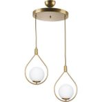 Fer Avize Deco Modern Tasarım Eskitme Gold Renk Beyaz Camlı Sıralı Salon - Mutfak - Yatak Odası 2 Li Avize - Altın - Beyaz