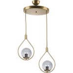 Fer Avize Deco Modern Tasarım Eskitme Gold Renk Füme Camlı Sıralı Salon - Mutfak - Yatak Odası 2 Li Avize - Altın - Füme