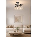 Fer Avize Fuji Modern Kabartma Camlı Dekoratif 3'lü Avize Salon Yatak Odası Mutfak Koridor - Bal Cam - Siyah