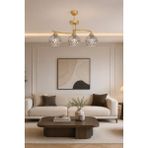 Fer Avize Fuji Modern Kabartma Camlı Dekoratif 3'lü Avize Salon Yatak Odası Mutfak Koridor - Füme Cam - Eskitme