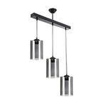 Fer Avize LİON MODERN SPOR SİYAH RENK FÜME CAMLI SIRALI Yemek Masası Üstü -Salon SARKIT 3 LÜ AVİZE